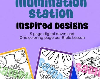 Páginas para colorear inspiradas en la Estación de Iluminación para lecciones de estudio bíblico, 5 páginas, descarga digital VBS