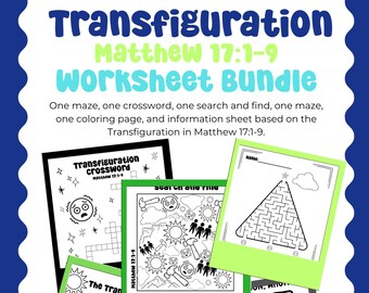 The Transfiguration Worksheet Bundle - Matthew 17:1-9 - Digital Download