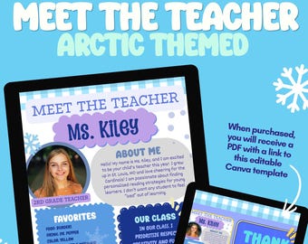 Meet the Teacher - Editable Canva Template - Arctic Themed - Digital Download