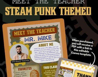 Meet the Teacher - Editable Canva Template - Steam Punk Themed - Digital Download
