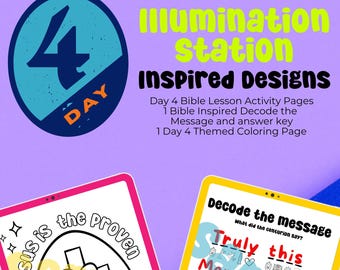 Hojas de actividades del día 4 de la Biblia: Página para decodificar y colorear (descarga digital) - Estación de iluminación inspirada