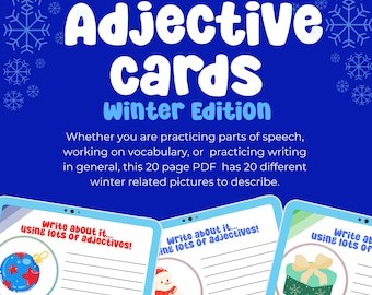 Winter Adjective Practice Cards - 20 Page PDF -ELA Parts of Speech