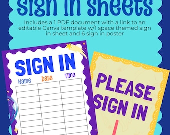 Editable Sign In Sheets - Space Theme
