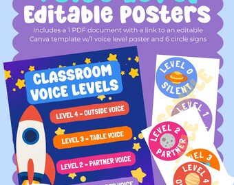 Editable Voice Level Signs - Space Themed - Digital Download