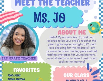 Meet the Teacher - Editable Canva Template - Ocean Themed - Digital Download