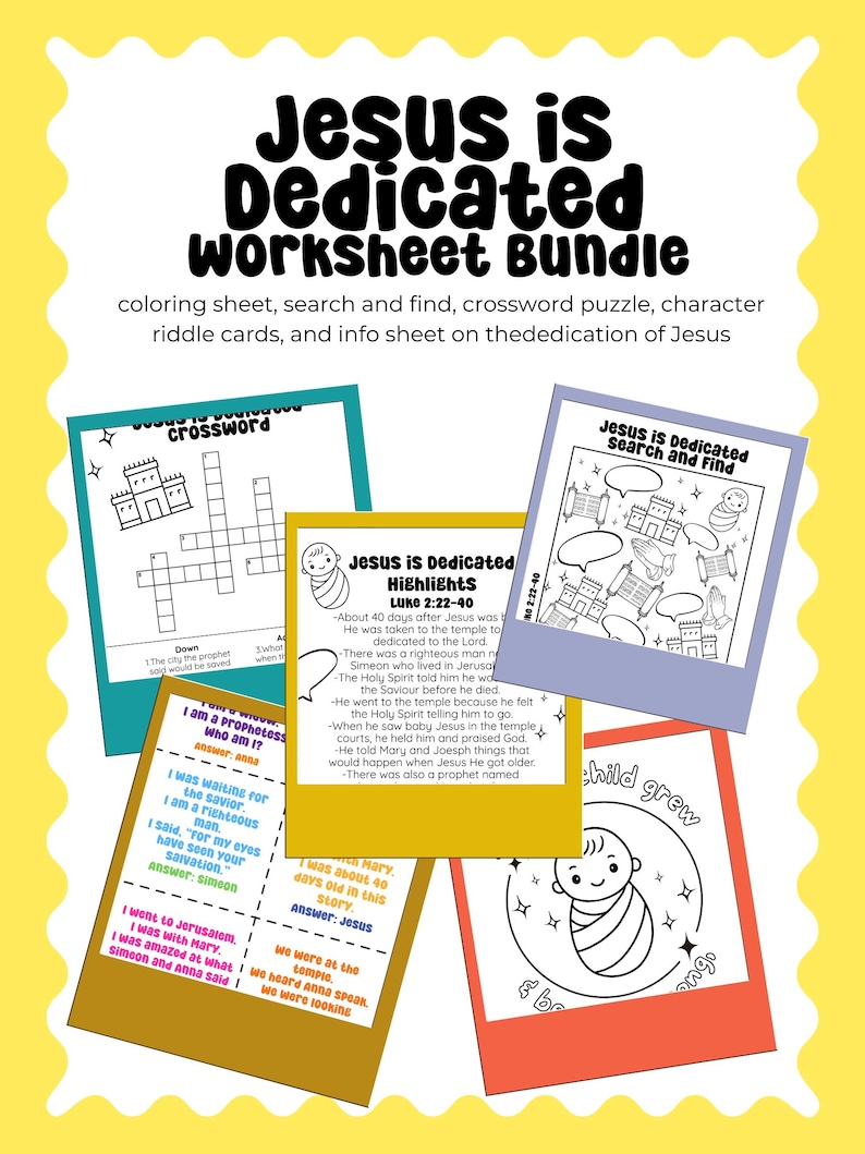 Jesus is Dedicated at the Temple - Activity Sheet Bundle - Digital ...