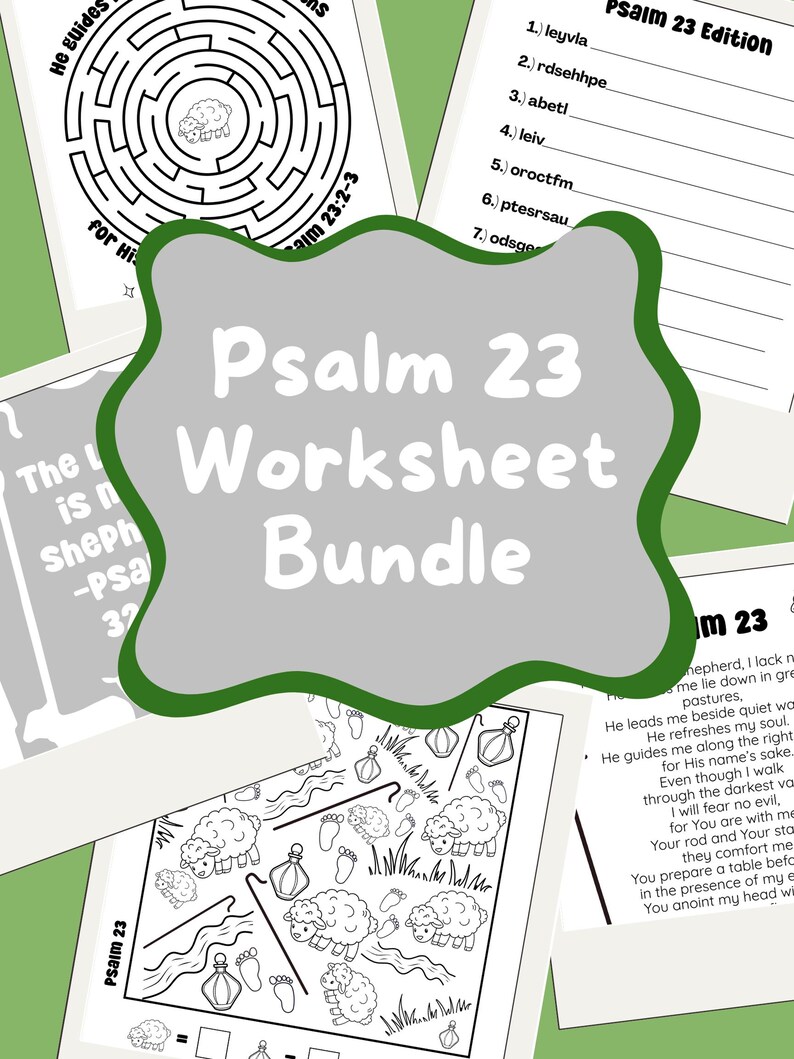 Psalm 23 Worksheet Bundle - 5 Page Digital Download for Sunday School ...