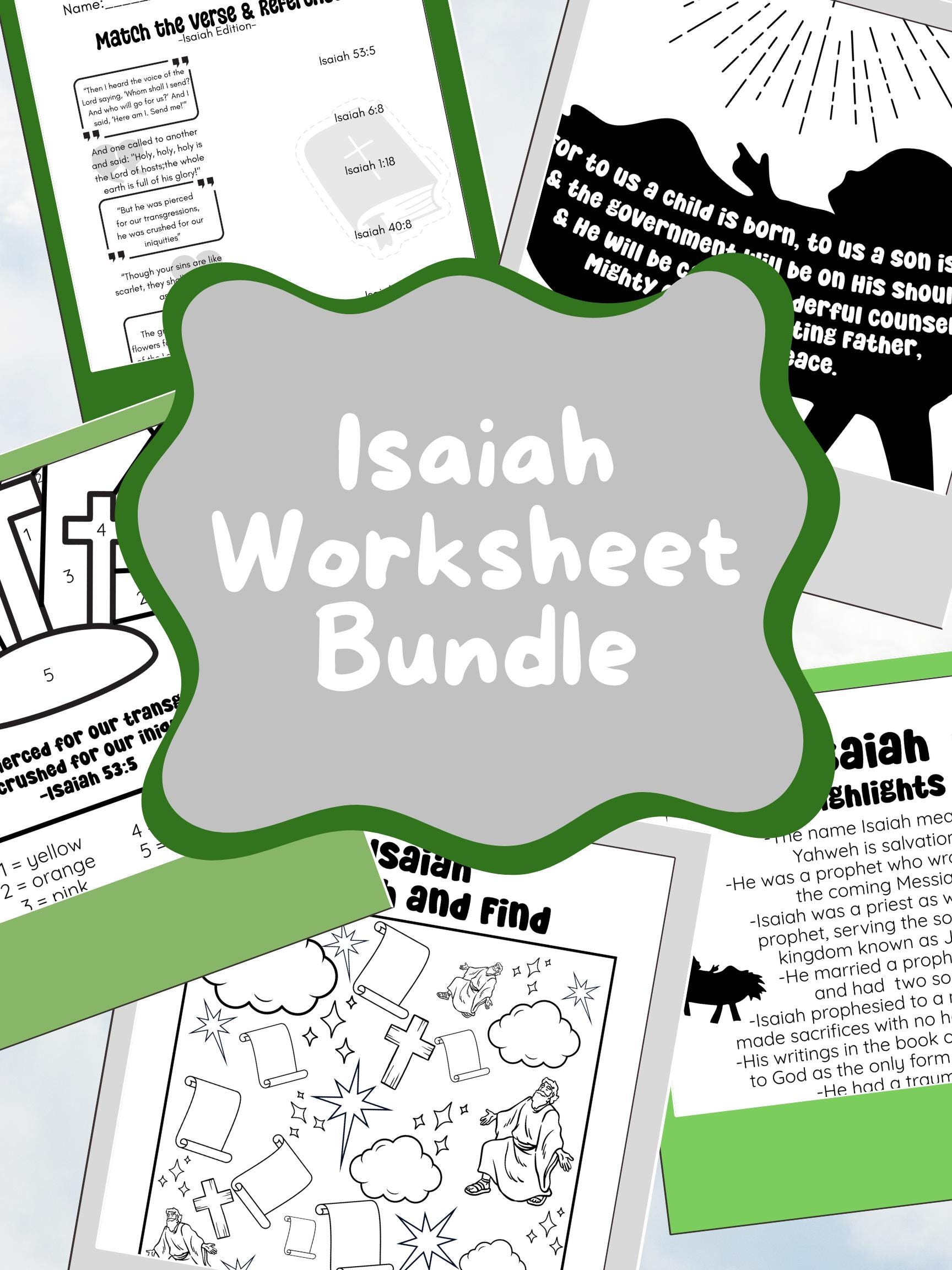Isaiah Worksheet Bundle - Prophet Isaiah Bible Character - Coloring ...