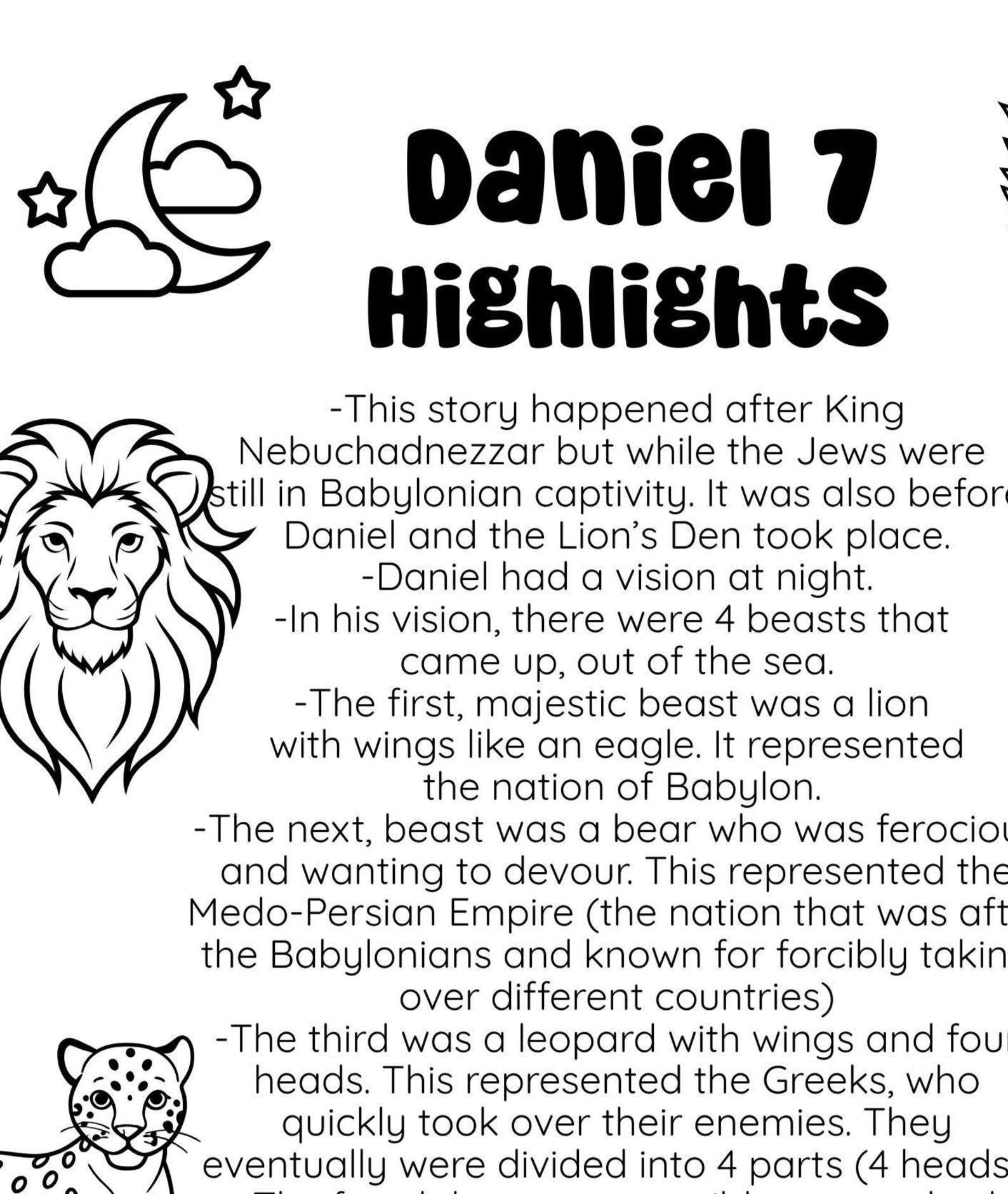 Daniel 7 Vision Chart.pdf Daniel 7 - Daniel's Vision - Activity Sheet Bundle - Digital Download ...