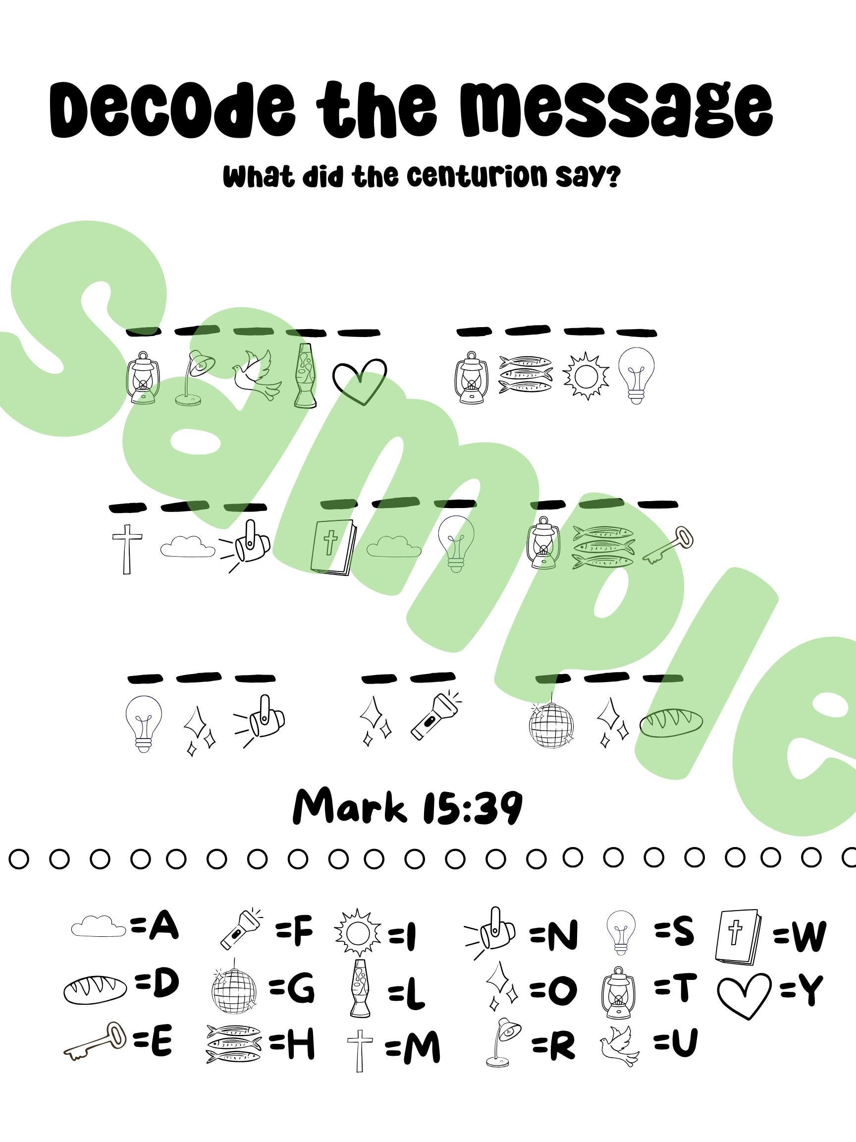 Bible Day 4 Activity Sheets: Decode & Coloring Page (digital Download ...