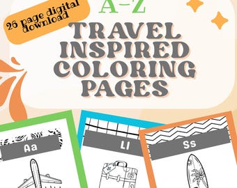 A-Z Travel Alphabet Coloring Pages Bundle (Digital Download)