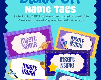 Blast Off - Space Themed Editable Name Tags