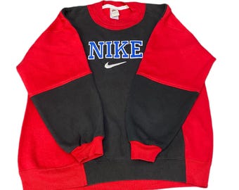 Nike Reworked Sweatshirt Mens Large Red Black Embroidered Spellout Logo Vtg Y2K