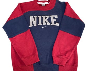 ナイキ リワーク スウェットシャツ メンズ M ネイビー レッド 刺繍 スペルアウト ロゴ ヴィンテージ Y2K