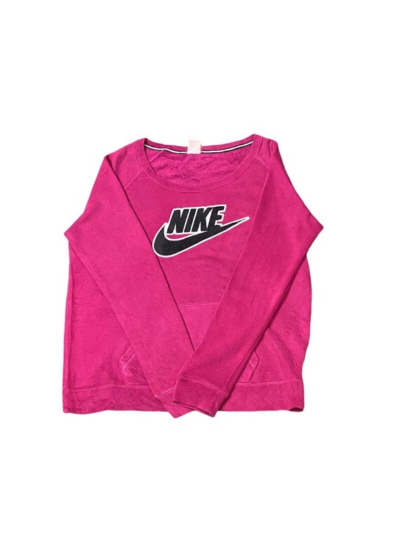 Nike Sweatshirt Womens Large Pink Round Neck Swoosh Fleece Lined Long Sleeve Etsy Canada