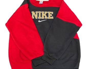 Nike Reworked Sweatshirt Mens L Black Red Embroidered Spellout Logo Vintage Y2K