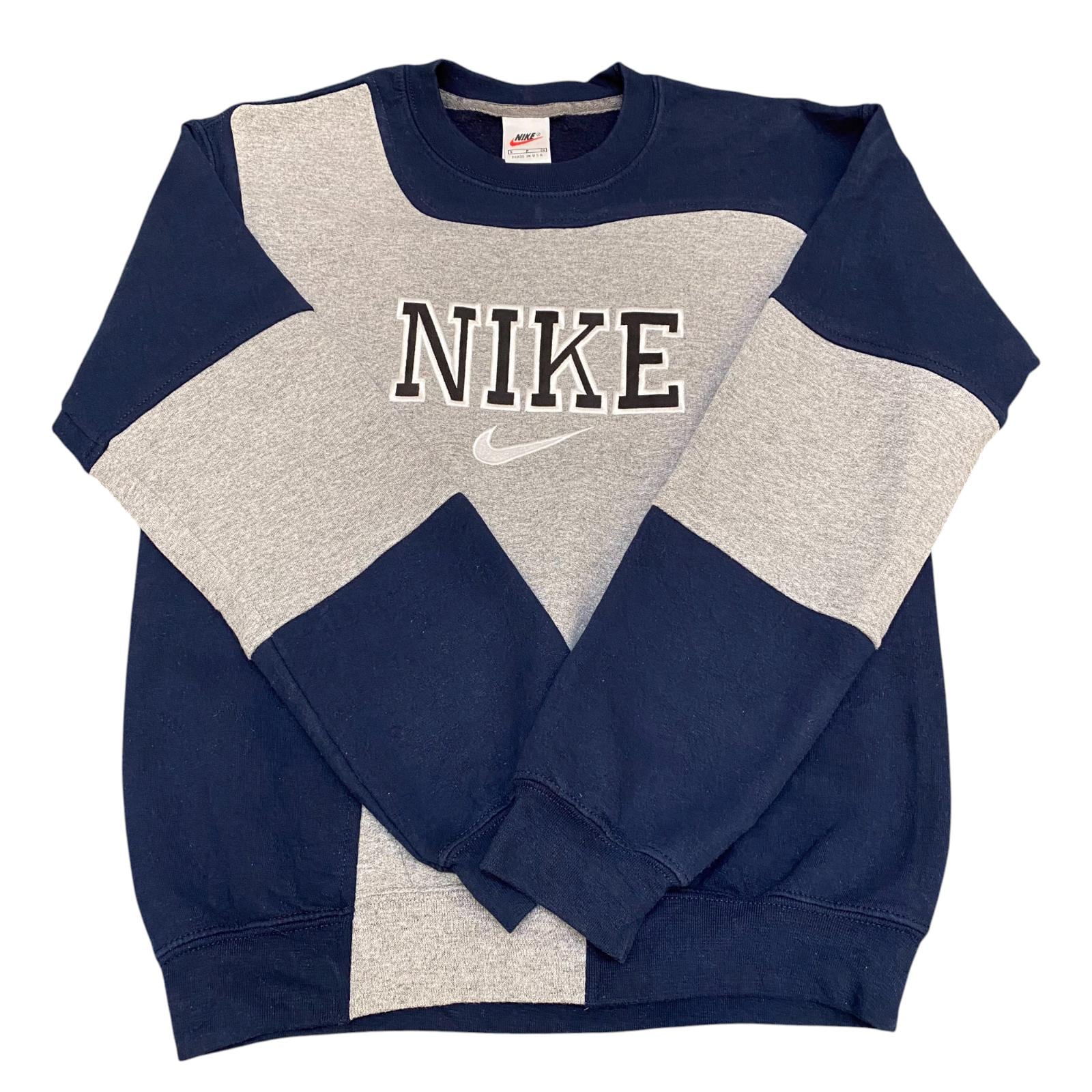 Nike Reworked Sweatshirt Mens Small Blue Grey Embroidered Spellout