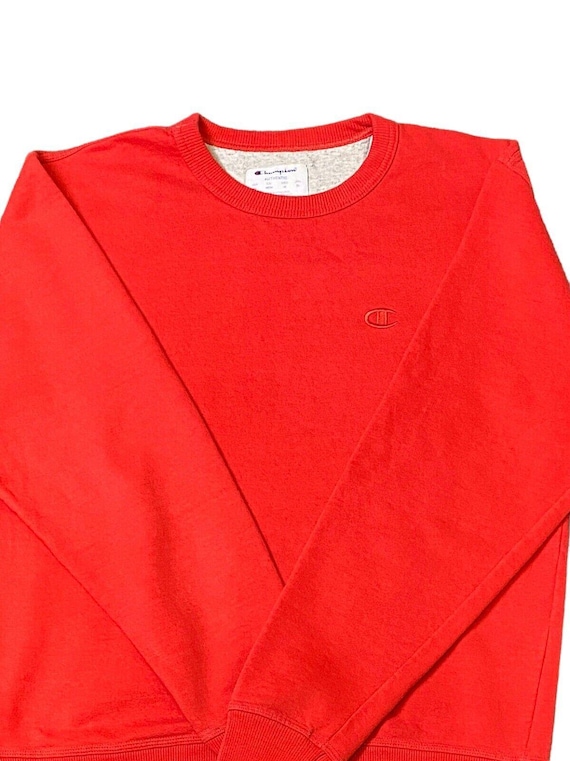 Champion Authentic Sweatshirt Men Medium Red Embroidered Logo Crew Neck Pullover Etsy