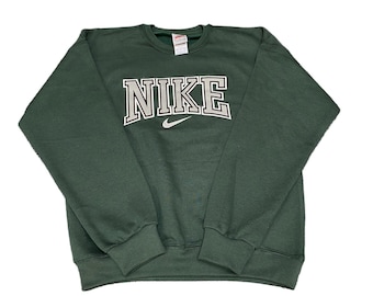 Sudadera Nike Reworked para hombre, pequeña, verde, con logotipo bordado Spellout, vintage Y2K