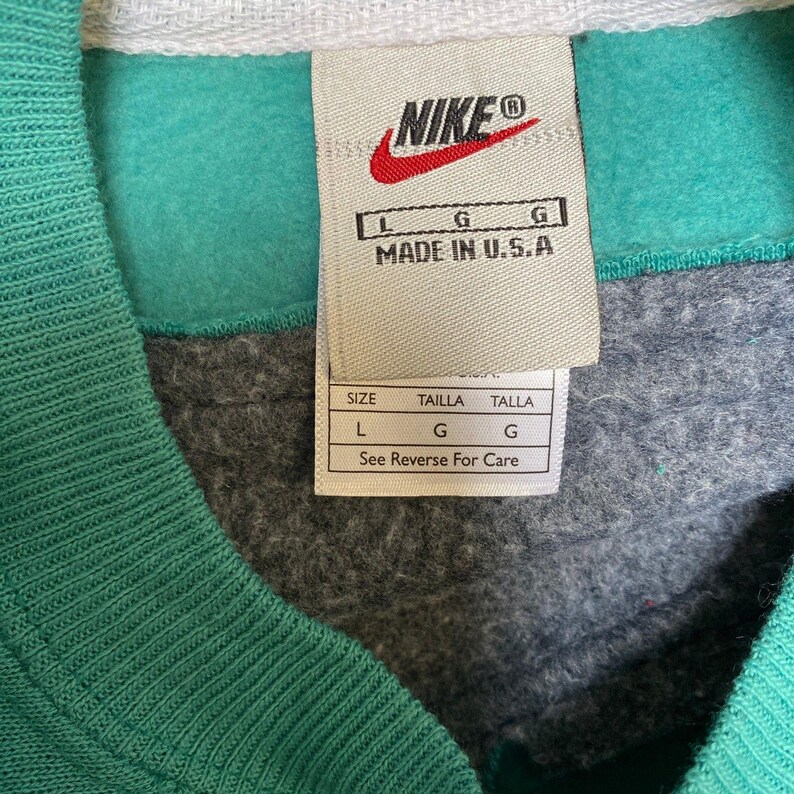 Nike Reworked Sweatshirt Mens L Teal Black Embroidered Spellout Logo Vintage Y2K image 4