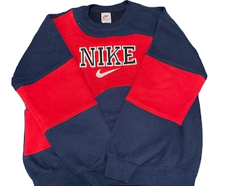 ナイキ リワーク スウェットシャツ メンズ M ネイビー レッド 刺繍 スペルアウト ロゴ ヴィンテージ Y2K