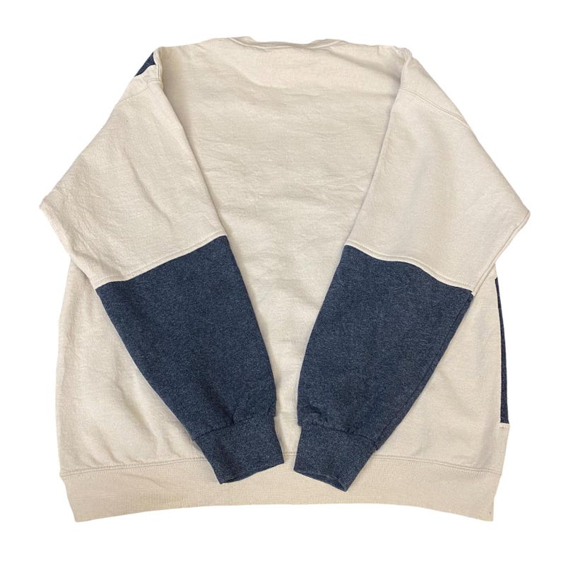 Nike Reworked Sweatshirt Mens Large Cream Grey Embroidered Spellout Logo Vtg Y2K image 3