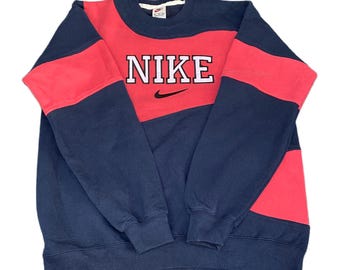 ナイキ リワーク スウェットシャツ メンズ M ネイビー ピンク 刺繍 スペルアウト ロゴ ヴィンテージ Y2K