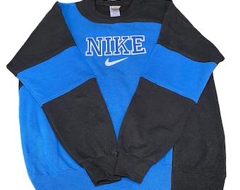 Nike Reworked Sweatshirt Mens L Black Blue Embroidered Spellout Logo Vintage Y2K