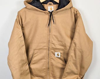 Veste Carhartt Reworked pour homme, beige moyen, manches longues, capuche, fermeture éclair