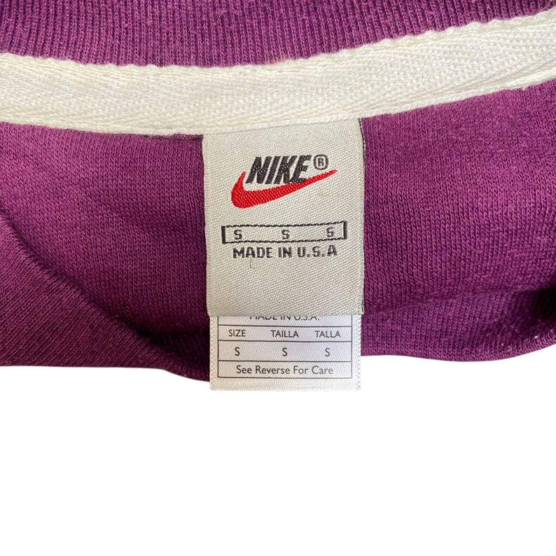 Nike Reworked Sweatshirt Mens S Burgundy Blue Embroidered Spellout Logo Vtg Y2K image 4