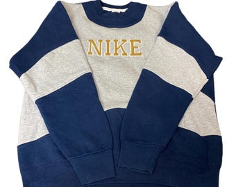 Nike Reworked Sweatshirt Mens XL Blue Grey Embroidered Spellout Logo Vintage Y2K