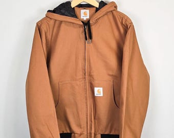 Chaqueta Carhartt Reworked para hombre, color marrón medio, manga larga, capucha y cremallera completa