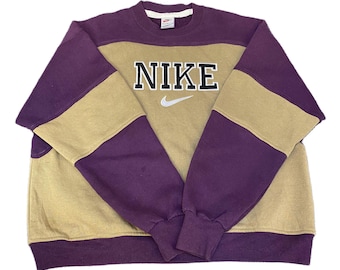 Nike Reworked Sweatshirt Mens L Purple Tan Embroidered Spellout Logo Vintage Y2K