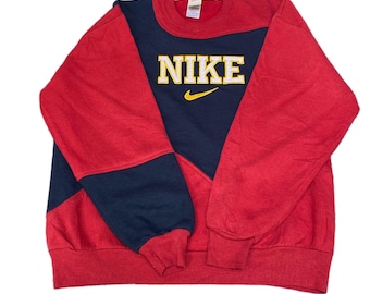 Nike Reworked Sweatshirt Mens Large Red Blue Embroidered Spellout Logo Vtg Y2K