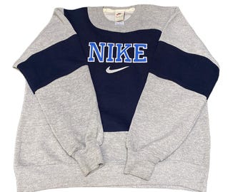 ナイキ リワーク スウェットシャツ メンズ M ネイビー グレー 刺繍 スペルアウト ロゴ ヴィンテージ Y2K