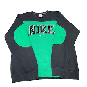 Nike Reworked Sweatshirt Men L Black Green Embroidered Spellout Logo Vintage Y2K image 1
