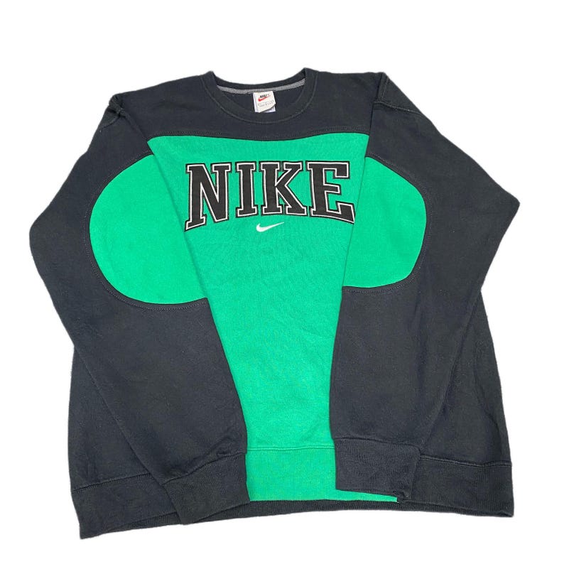 Nike Reworked Sweatshirt Men L Black Green Embroidered Spellout Logo Vintage Y2K image 1