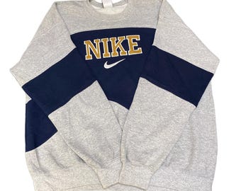 Nike Reworked Sweatshirt Men XL Grey Blue Embroidered Spellout Logo Vintage Y2K