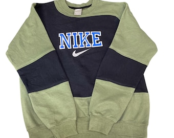 Sudadera Nike Reworked para hombre, talla S, verde, negro, logotipo bordado, estilo vintage Y2K