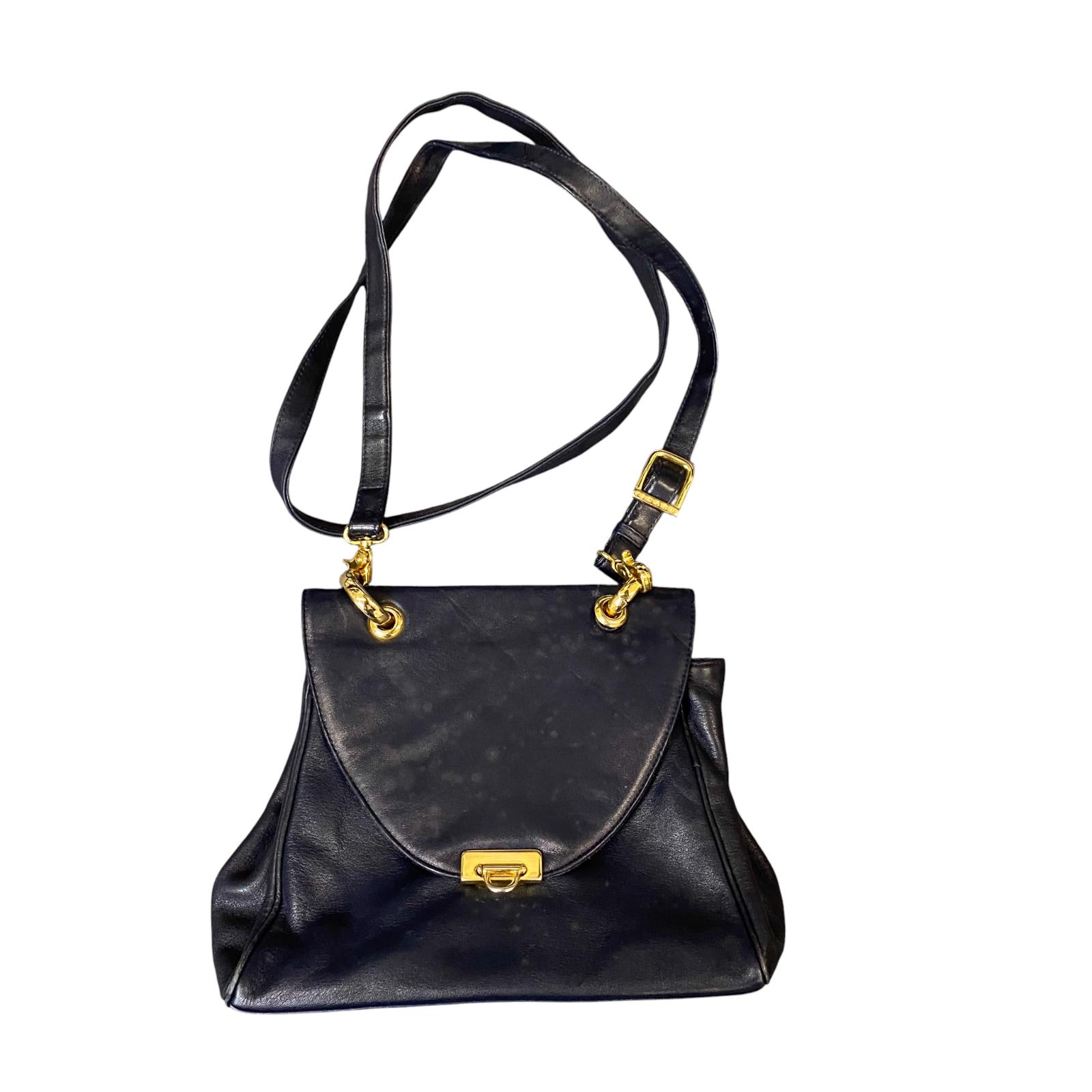 Sac Besace PICARD En Cuir Authentique - Vintage - Noir - Occasion