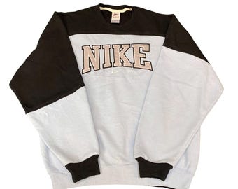 Nike Reworked Sweatshirt Mens M Blue Black Embroidered Spellout Logo Vintage Y2K