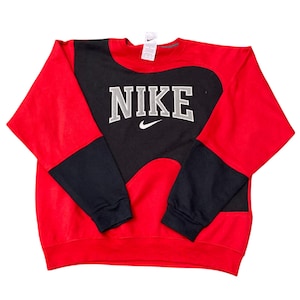 Nike Reworked Sweatshirt Mens XL Red Black Spellout Logo Crewneck Vintage Y2K