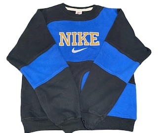 Sudadera Nike Reworked para hombre talla S, negra, azul, con logotipo bordado Spellout vintage Y2K