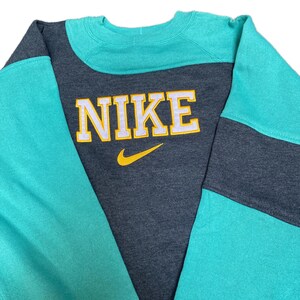 Nike Reworked Sweatshirt Mens L Teal Black Embroidered Spellout Logo Vintage Y2K image 2