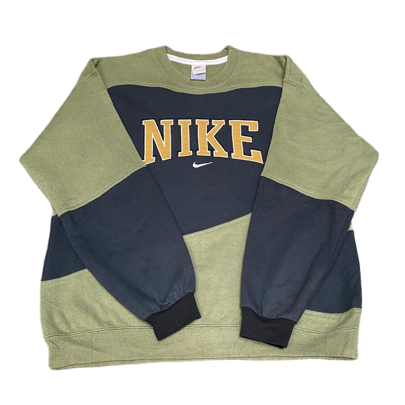 Nike Reworked Sweatshirt Men L Green Black Embroidered Spellout Logo Vintage Y2K image 1