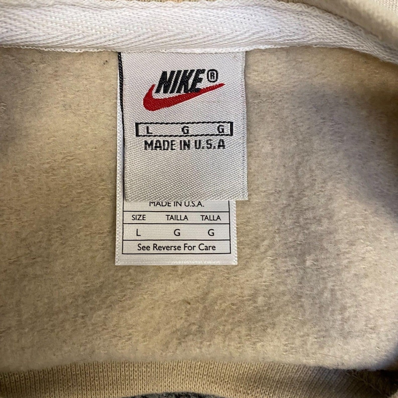 Nike Reworked Sweatshirt Mens Large Cream Grey Embroidered Spellout Logo Vtg Y2K image 4