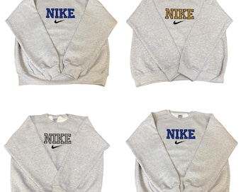 Nike reworked Sweatshirt Embroidered Spellout Logo Grey Mens M L XL