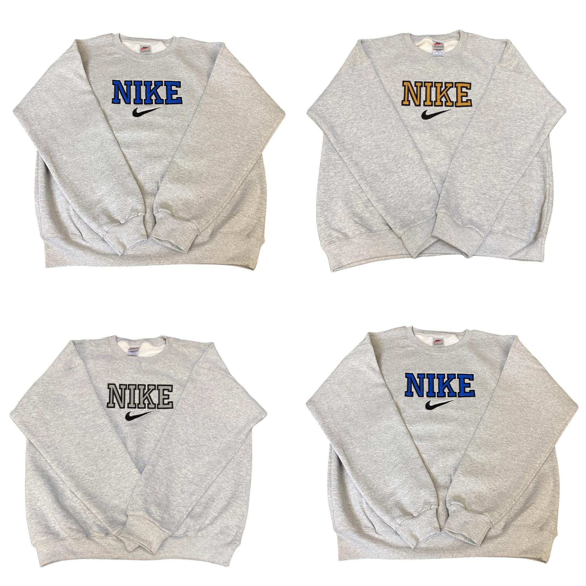 Nike Reworked Sweatshirt Embroidered Spellout Logo Grey Mens M L