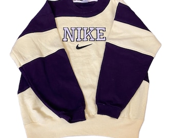 Nike Reworked Sweatshirt Mens L Yellow Purple Embroidered Spellout Logo Vtg Y2K