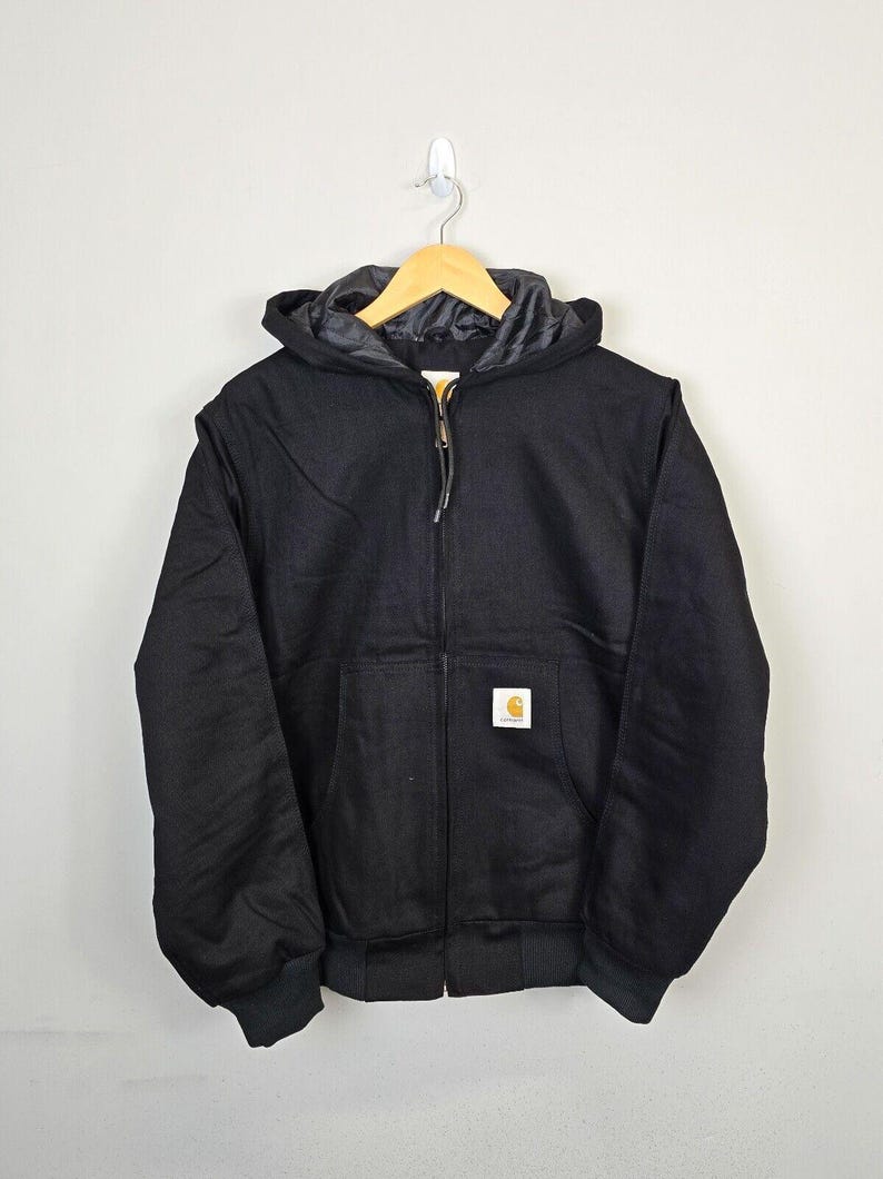 Carhartt Reworked Jacket Men's Medium Black Long Sleeve Hooded Full Zip image 1